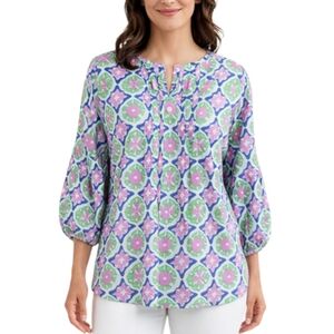 Talbots Petites Floral Print Blouse Large Petite Pintuck Detail